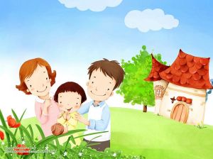 Lovely_illustration_of_Parents_daughter_watching_snail_on_leaf_wallcoo.com